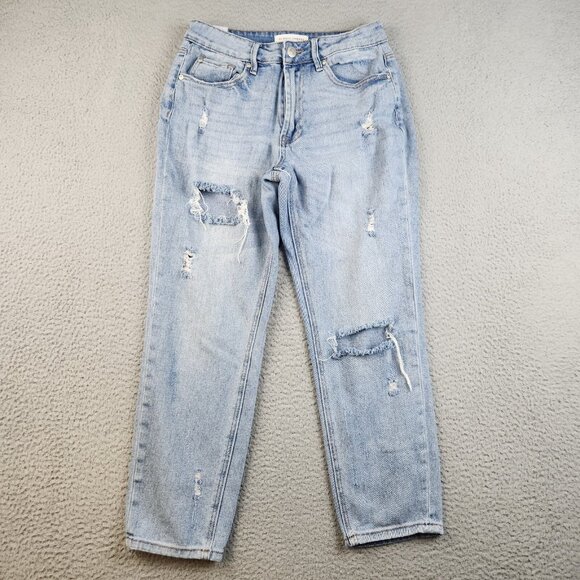 Womens Size 5 Jr's High Waisted Distressed Straight Leg Ankle Curvy Mom Jeans - Picture 1 of 11